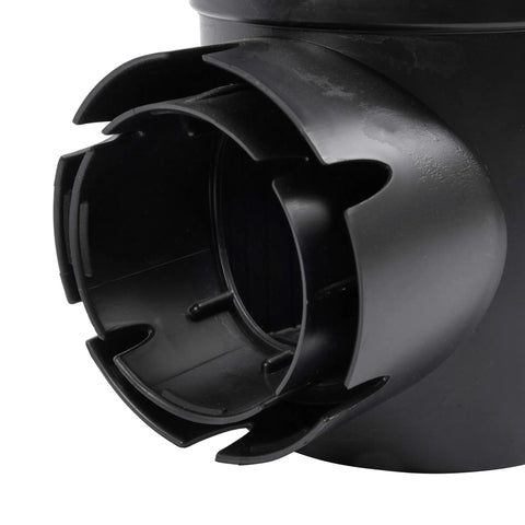 Close-up of Spee-D Round Catch Basin Drain With One Outlet For Light Stormwater Runoff Connects To Three And Four Inch Drain Pipes Six Inch Plastic Black Basin