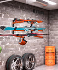 2 Pack Lumber Rack Wood Organizer and Wall Mount Shelf System with 3 Levels Heavy Duty Orange Metal Storage Racks in garage