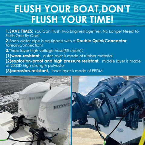 Twin Outboard Quick Connect Flush Kit for Yamaha and Honda Outboard Engines, Easy Install No Fuss Flush Port Quick Connect, Outboard Engine Flushers and Adapter
