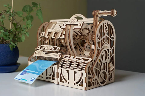 Old School 3D Wooden Puzzle Cash Register Box DIY Money Box Kit For Adults, Vintage Mechanical Model, Self Assembly Woodcraft Construction Kit, Retro Style Money Storage For Home Or Office Decor, wooden cash box with banknote