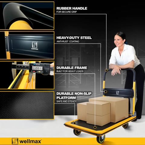Heavy Duty Foldable Push Cart Dolly Built Tough For Daily Hauling Features A Rock Solid 660 Pound Capacity Compact Rolling Platform Comfortable Padded Handle Super Handy For Yard Projects Garage Swaps Or Fast Moving Days