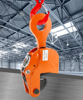 QWORK 2-Ton vertical plate lifting clamp, orange steel, front view with lifting hook