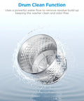 Drum Clean Function of Top Shelf Portable Washer For Tiny Apartments And Studios White, showcasing water flow for cleaning.