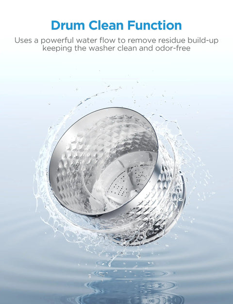 Drum Clean Function of Top Shelf Portable Washer For Tiny Apartments And Studios White, showcasing water flow for cleaning.