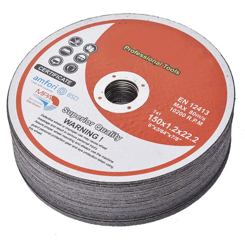 Six Inch Cut Off Wheel Set 0.045 Inch Thick Seven Eighths Inch Arbor 100 Pack For Metal And Stainless Steel Cutting Discs