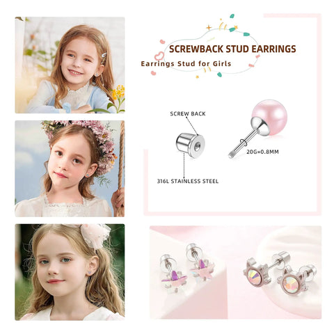 Hypoallergenic Surgical Steel Screw Back Earrings For Women Small Flat Back Studs That Stay Put All Day Durable Comfortable Minimalist Jewelry With Secure Screw Back Design And Skin Friendly Material For Sensitive Ears, girls wearing small 316L stainless steel screw-back studs