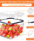 40 Piece Food Storage Container Set with Airtight Lids showcasing clear design filled with strawberries, emphasizing BPA-free plastic.