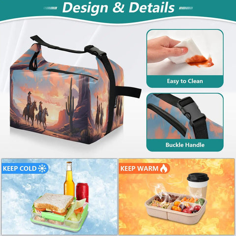 Cowboy Themed Insulated Lunch Bag With Huge Capacity And Grab And Go Design Keeps Food Fresh All Day Leakproof