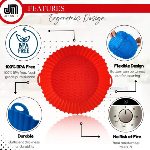 3-Pack Silicone Air Fryer Liners 8.5 Inch For 4 To 8 Qt No Mess Easy Cleanup Reusable Basket Inserts Heat Resistant Trays