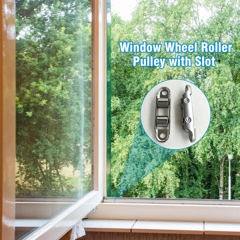 Heavy Duty Sliding Door Roller Replacement Kit Built With Rust Proof Stainless Steel Patio Door Wheels And Smooth As Slick Gliding Action For Interior Bathrooms Or Exterior Track Systems 4 Pack Set visible inside a window frame.