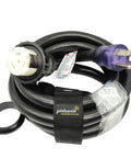 RV Shore Power 50A Extension Cord Adapter NEMA 14-50P To SS2-50R Straight Plug 15Ft coiled with connectors visible