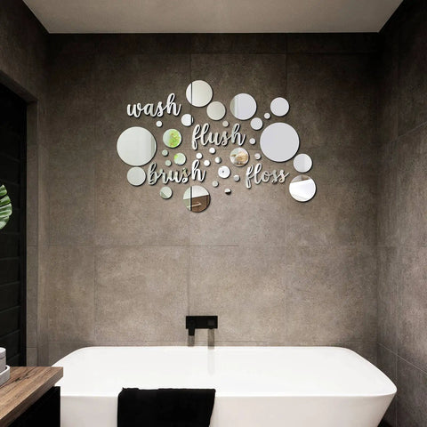 30 Piece Bathroom Wall Decals Set With 3D Round Mirror Stickers Self Adhesive DIY Acrylic Mirror Decor For Home And Bedroom