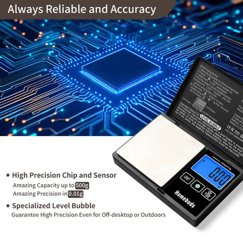 500G Digital Gram Scale High Precision 0.01G With Level Bubble For Lab Kitchen Coffee Jewelry Pocket Scale in black with digital display