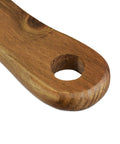 Close-up of rustic wooden handle with hole, part of the Kick Back Wooden Shooting Board Set With Eighteen Shot Glasses.