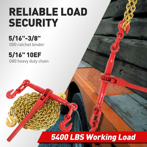 Two Pack Tough As Nails Heavy Duty Ratchet Binders With G80 Chain 10 Foot Each Five Sixteenths To Three Eighths Inch 5400 Lbs WLL