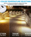 3CCT Dimmable LED Stair Lights for Indoor Outdoor Use 120-277V showing 2700K, 3000K, 4000K color temps on stone stairs