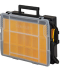 Multi Level Organizer Box With Dividers And Cantilever Design Portable And Linkable with transparent lid and handle