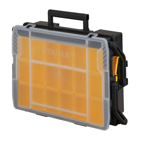 Multi Level Organizer Box With Dividers And Cantilever Design Portable And Linkable with transparent lid and handle