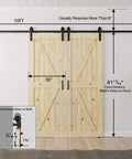 Double Sliding Barn Door 30x80 With 10 Ft Hardware Kit Included Unfinished Solid Spruce Wood Easy Assembly For DIY Home front view