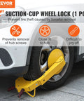 Tough As Nails Heavy Duty Wheel Lock Clamp For Trailers And Vehicles, installed on car tire, showing steel build and suction cup