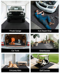 Heavy Duty Waterproof Garage Floor Mat 8 Foot 10 Inch By 22 Foot With Non Slip TPE Backing in various settings like garage, repair shop, greenhouse.