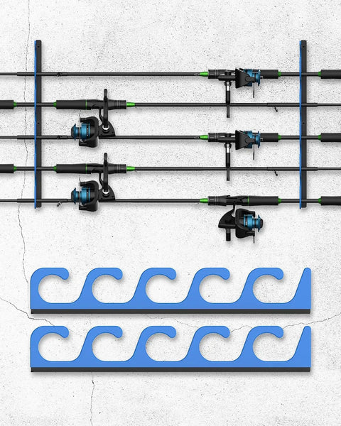 Five Rod Holder Wall And Ceiling Rack For Garage Storage Fits Spinning Casting Surf And Fly Rods With 1.34 Inch Slots mounted