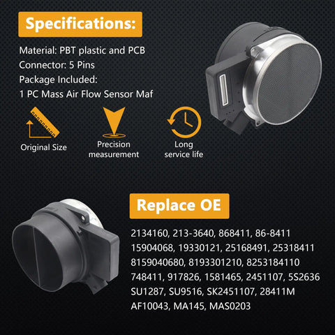 Mass Air Flow Sensor MAF For GM Trucks And SUVs Fits Buick Rainier Cadillac Eldorado Escalade Yukon Silverado specifications sheet