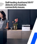 LaserJet Pro All In One Wireless Printer With Duplex Printing For Small Teams displayed on office desk.