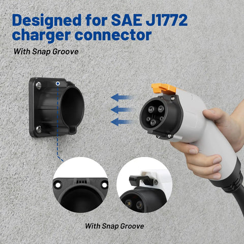 Image of Built Tough SAE J1772 EV Charger Holder And Nozzle Holster Dock for secure charging connector with snap groove.