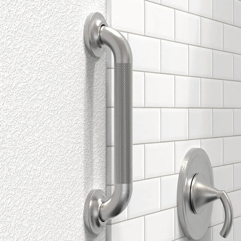 Dual Pack One And A Quarter Inch ADA Safety Grab Bar With Knurled Anti Slip Grip In Stainless Steel 304 Brushed Nickel Finish