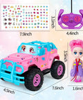 Pink 1:20 Scale RC Truck With DIY Stickers And Doll, featuring full-function remote control, vibrant stickers, and a doll.