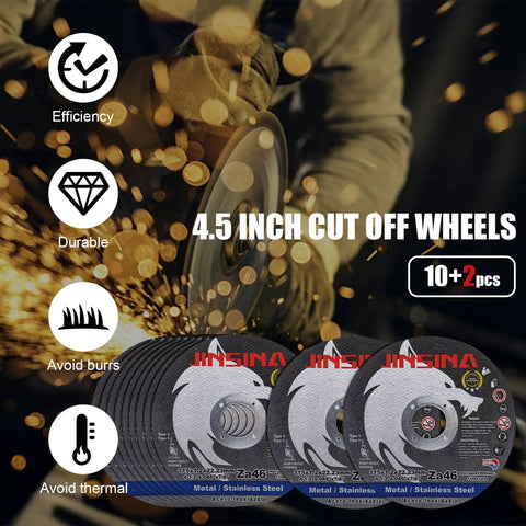 Cut Off Wheel Set For 4 1/2 Inch Angle Grinders, 12 Piece Ultra Thin 0.045 Inch Discs For Metal And Stainless Steel, 7/8 Inch Arbor, High Speed Up To 13300 RPM, Burr Free Fast Cutting, Heavy Duty Pro Grade
