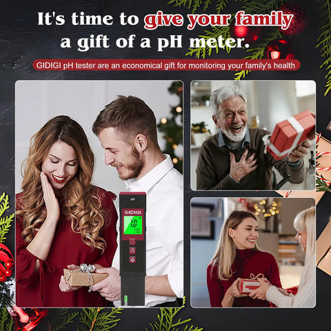 People exchanging gifts with Digital pH Meter With Color LCD Backlit Display And UL Certified Accuracy in holiday setting