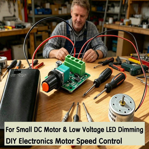 Man assembling Premium PWM DC Motor Speed Controller Ver 2.0 1.8V To 12V Input With Max 15V 2A Self Recovery Fuse