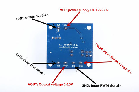 PWM To Voltage Module Converts PWM To Analog 0 To 10 Volt Signal For PLCs And Industrial Control Panels with labeled pins.