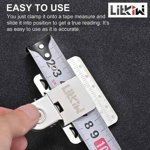 Close-up of hand using 2 Pack Double Scale Measuring Tape Clips In 304 Stainless Steel Corner Measuring Tool for precise reading