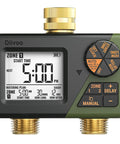 Dual Zone Sprinkler Timer for Outdoor Irrigation with IP66 Weatherproof Build, Big Display, Dual Outlet Brass Fittings
