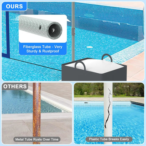 Pool Volleyball Net Set With LED Lights And Solar Panel For Lit Nights By The Pool Adjustable 15 To 32Foot Length showing fiberglass tube