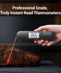 Lighting Fast Digital Meat Thermometer With A 0.6 Second Read And PlusMinus0.5F NIST Certified Accuracy in use on cooked meat