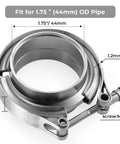 1.75 Inch V Band Clamp With Flange Set For Exhaust System Turbocharger Downpipe And Muffler 304 Stainless Steel