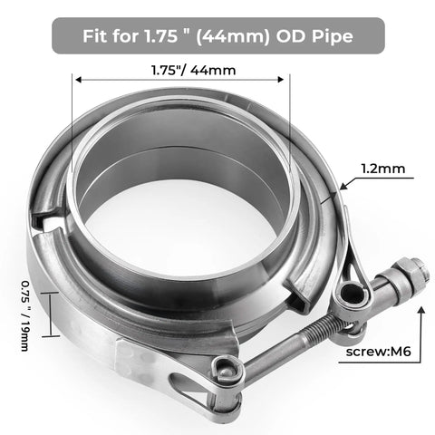 1.75 Inch V Band Clamp With Flange Set For Exhaust System Turbocharger Downpipe And Muffler 304 Stainless Steel