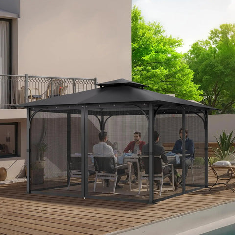 Installed Gazebo Netting Replacement For Most 11.5 Ft Square Or Rectangular Gazebos With 4 Panel Mesh Sidewalls And Double Zipper