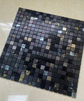 Peel And Stick Backsplash Tiles For Kitchen, Bath, And Fireplace With Plaid Glass In Starry Sky Black, 3D Metal Texture sheet