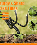 Heavy Duty 52 Inch 2 In 1 Hoe And Cultivator Rake for Weeding and Soil Loosening with sharp tines, ideal for gardening tasks.