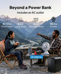 People camping with Lightweight Solar Generator 120W Peak Portable Power Station, 21W Foldable Solar Panel, 110V AC Outlet in mountains.