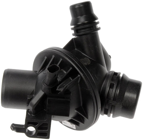 Heavy Duty Engine Coolant Thermostat Housing Assembly No Sweat Direct Swap For Your Road Rig, black plastic design with multiple ports.