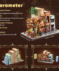 Magical House Bookend Kit With Over 1400 Building Blocks DIY Miniature House Model for Bookshelf, showing dimensions and bookend view