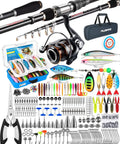 Telescopic Fishing Rod And Reel Combo With Tackle Box And Collapsible Rod And Lures Box, travel kit for bass and trout, 373-piece set.