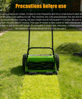 14 Inch 4 Blade Push Reel Lawn Mower Walk Behind Manual Operation With 5 Height Settings For Grass From 1 To 3 Inches Ideal For Garden Yard And Field No Fuss Yard Work. Green push reel mower on lawn