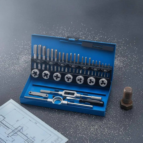 Ultimate Hand Thread Cutting Tap And Die Repair Kit For Bolts Nuts Make Fastener Jobs A Breeze With Alloy Steel Build Perfect For Shop Garage Vibes. metric tap and die set in blue case, alloy steel, M3-M12, for bolt thread repair